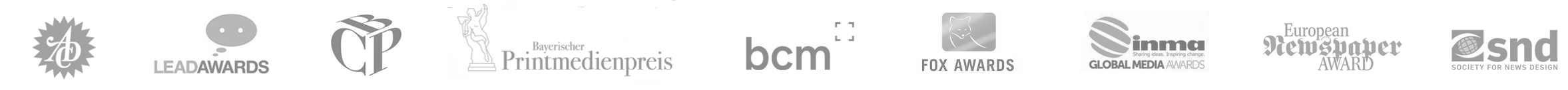 Auszeichnungen: Art Directors Club, Lead Awards, BCP, Bayerischer Printmedienpreis, bcm, Fox Visual Awards, INMA Global Media Awards, European Newspaper Award, SND